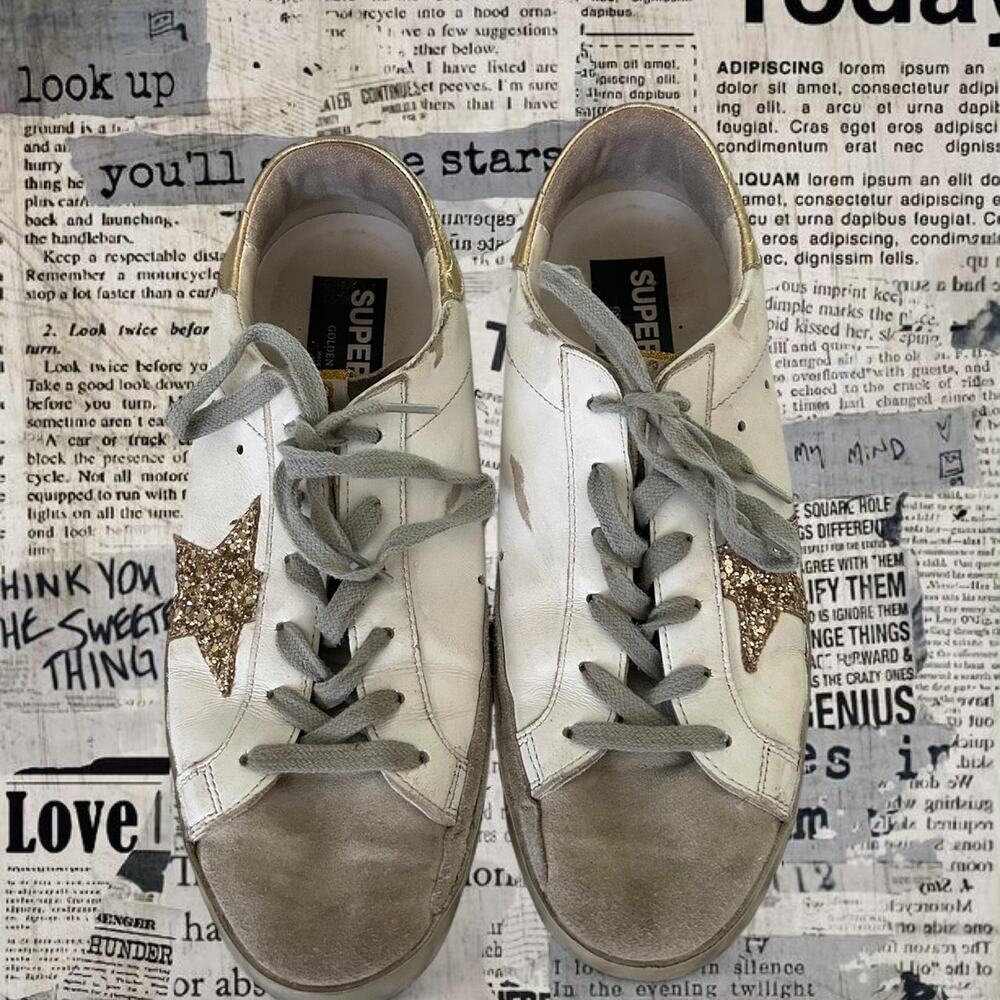 Golden goose superstar white trainers trainers with gold star women’s size 9